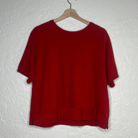 Eileen Fisher Women's Red Organic Cotton Rib Knit Crewneck Top Size Small - Picture 2 of 7